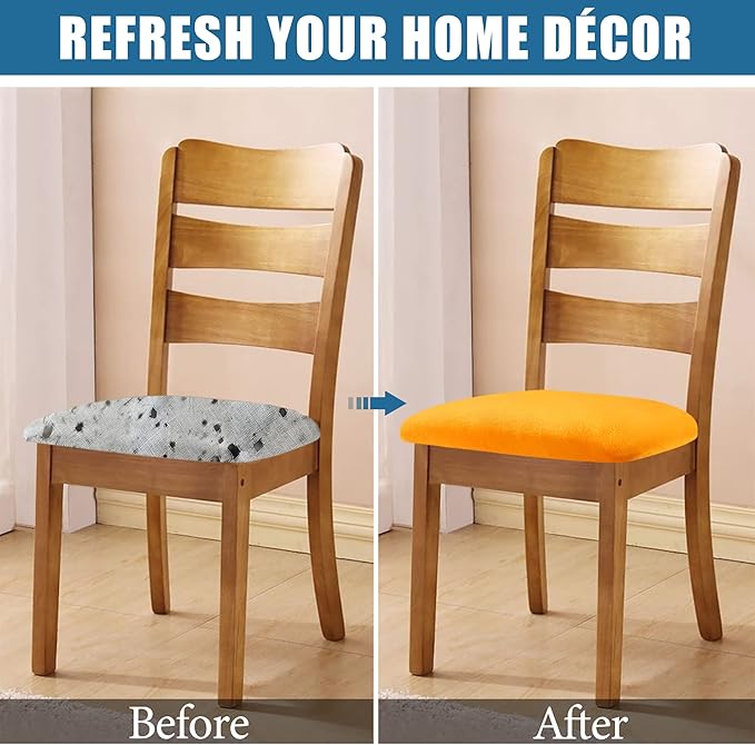 Smiry Velvet Seat Covers for Dining Room Chair Set of 4, Stretch Fit Removable - Image 5