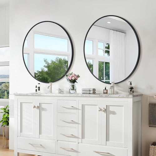 24 Inch Black Round Wall Mirror, Circle Bathroom Mirror - Image 2