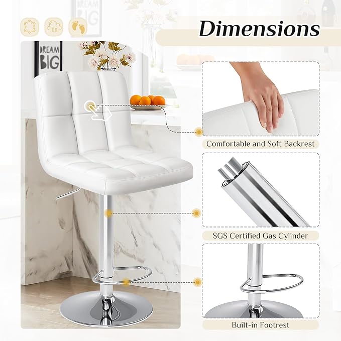 DUMOS Bar Stools Set of 4, 24 inch Counter Height Bar Stools, Upholstered - Image 5