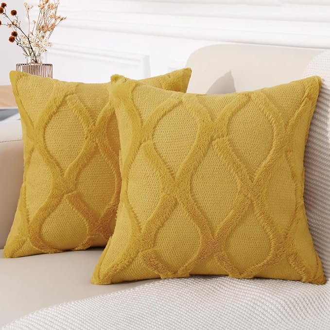decorUhome Fall Throw Pillow Covers 24x24 Inch Set of 2, Soft Plush Faux Fur by decorUhome