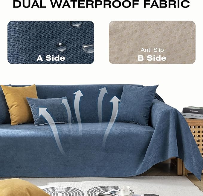 STACYPIK Waterproof Dark Blue Sofa Cover, Washable Couch Cover - Image 7