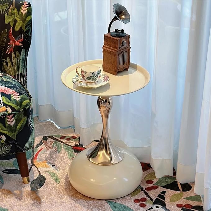 Modern Round Side Table with Gold Pedestal Base, Accent End Table - Image 9