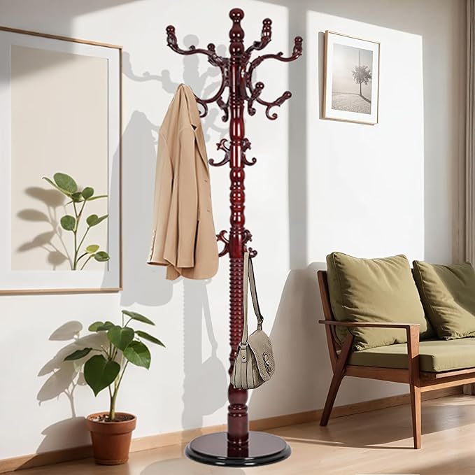 73 in Wood Coat Rack, Coat Rack Freestanding by VEGNIC