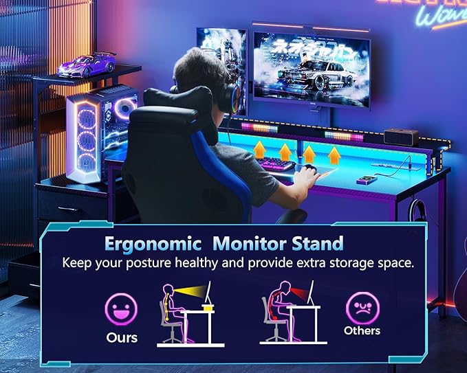 AODK 59 Inch Gaming Desk with USB Charging Ports & LED Light- Reversible - Image 7