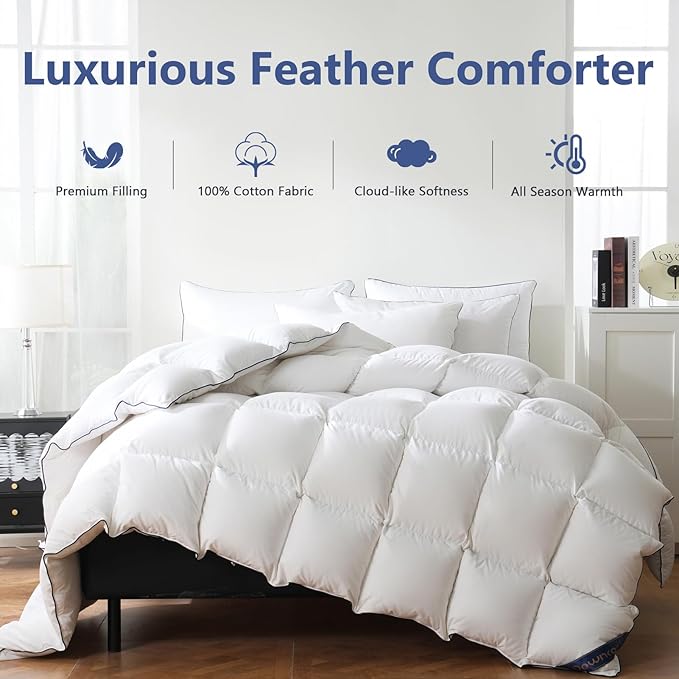 DOWNCOOL White Feather Comforter Full Size, Fluffy Duvet Insert Full - Image 2