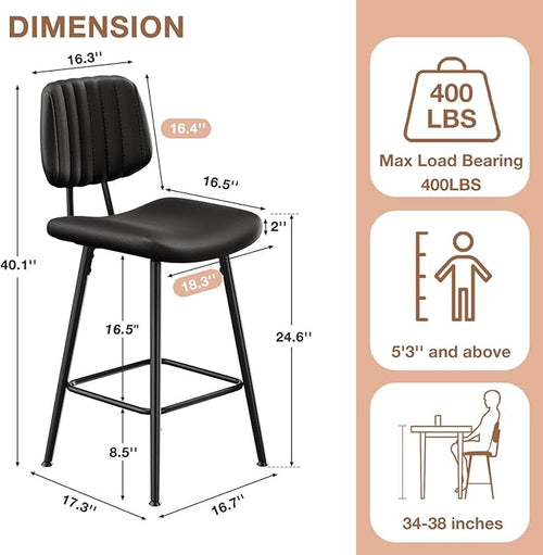 24-Inch Leather Bar Stools Set of 4, Counter Height Barstools - Image 2