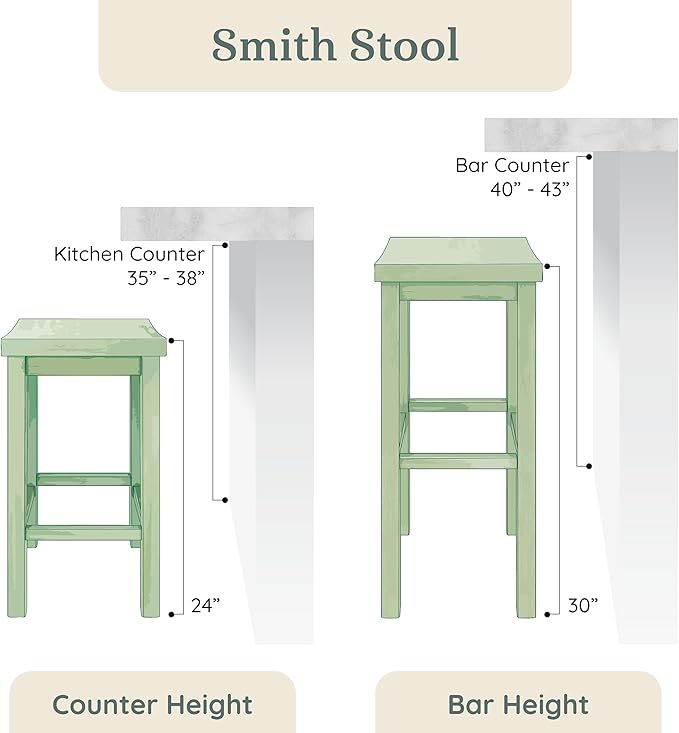 Grain & Grove Smith Collection Set of 2 Solid Wood Counter Height Bar Stools - Image 6