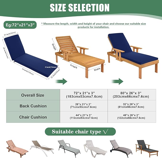 Chaise Lounge Cushions Outdoor Set of 2 - Image 3