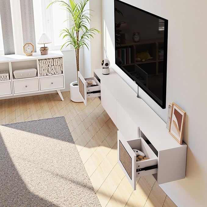 Pmnianhua Boho Floating TV Stand 94", Modern Wall Mounted Media Console - Image 3