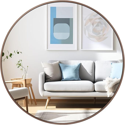 24 inch Circle Wall Mirror, Brushed Bronze Metal Framed Round Mirror by UMZODO