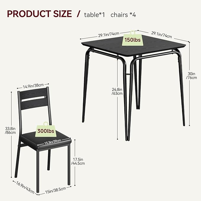 Dining Table for 2, Small Table and Chairs Set of 2, Square Dinette Set for 2 - Image 6