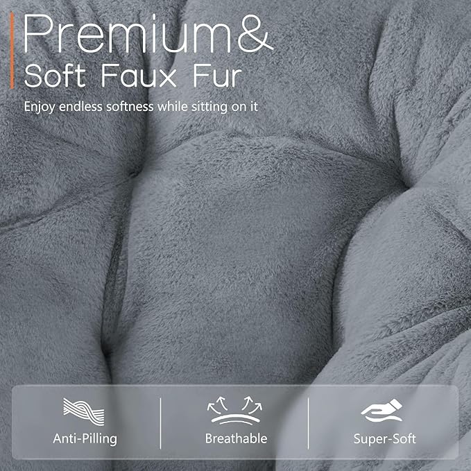 Saucer Chair Faux Fur with Soft and Thick Padded Seat Metal Frame, Modern Style - Image 4