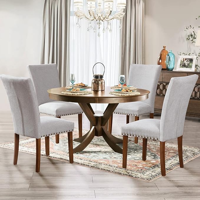 Parsons Dining Chairs Set of 2, Upholstered Nailhead Dining Room Kitchen Side - Image 4