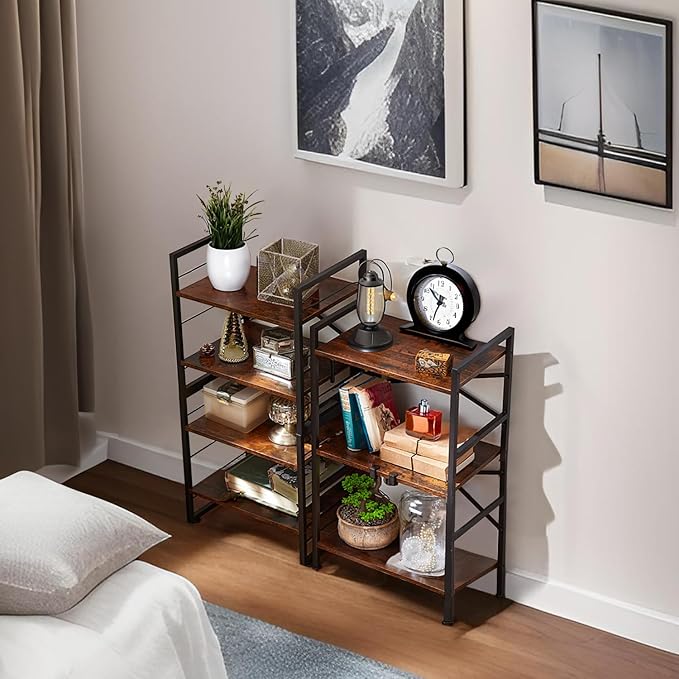 4 Shelf Bookshelf, Metal＆Wood Short Book Shelf, Small Bookcase - Image 5