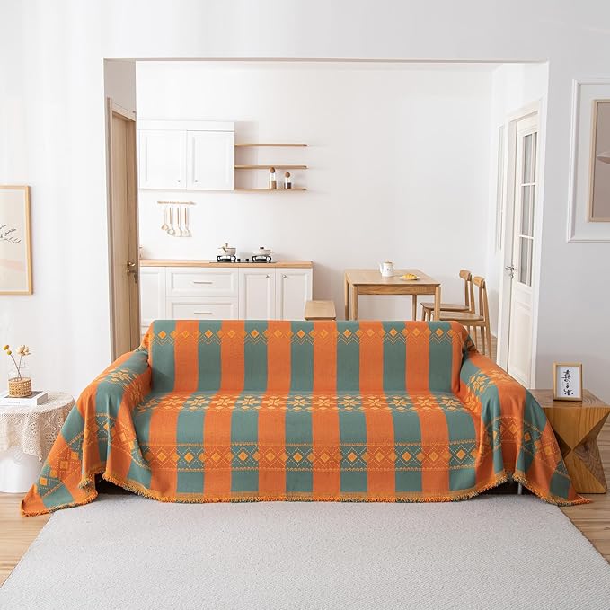 STACYPIK Soft Orange Sofa Cover, Boho Chenille Couch Cover - Image 6