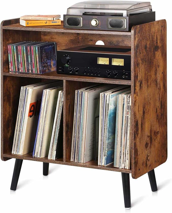 3-Tier Vintage Record Player Stand, Mid-Century Vinyl Record Storage Cabinet by Possile