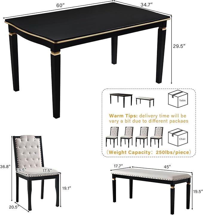 Ball & Cast Dining Table Set for 6, Kitchen Table W/ 4 High-Back Tufted Chairs - Image 3