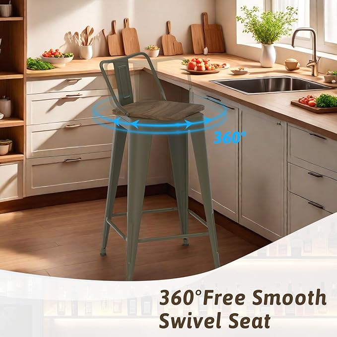 24 Inch Swivel Bar Stools Set of 4, Counter Height Bar Stools - Image 7