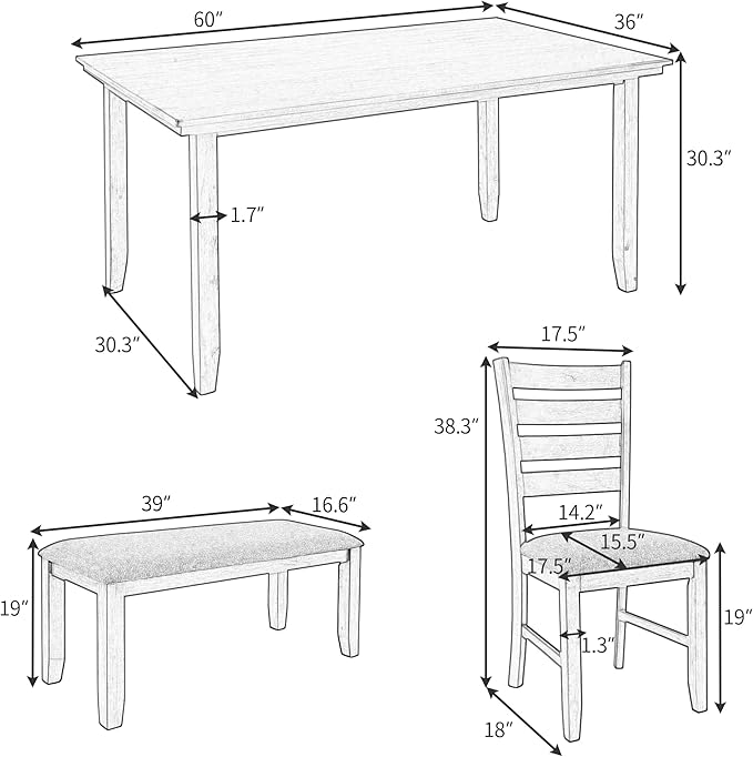 SogesPower 6-Piece Rustic Dining Table Set - Image 3