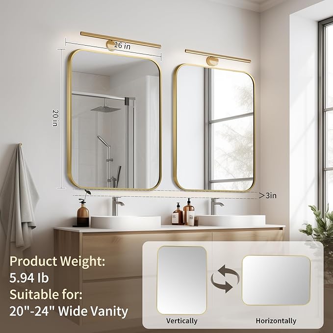 Gold Bathroom Mirror, 16x20 Inch Aluminum Frame Rectangle Mirror, Tempered Glass - Image 7