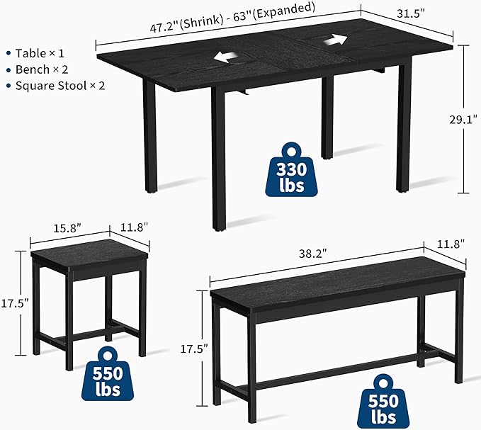 IDEALHOUSE 5-Piece Extendable Dining Table Set - Image 3