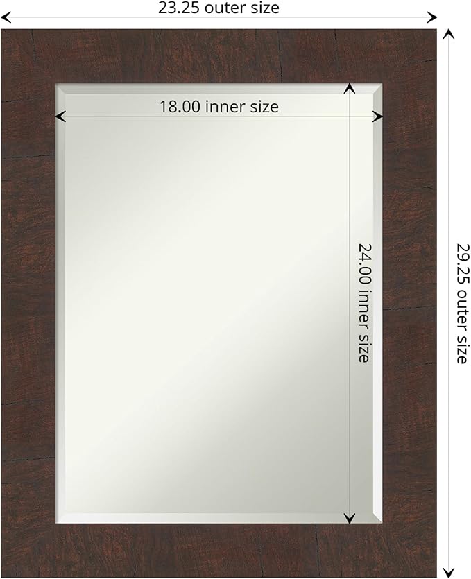 Amanti Art Brown Wall Mirror 29x23 Wildwood Brown Rectangle Bathroom Mirror - Image 4