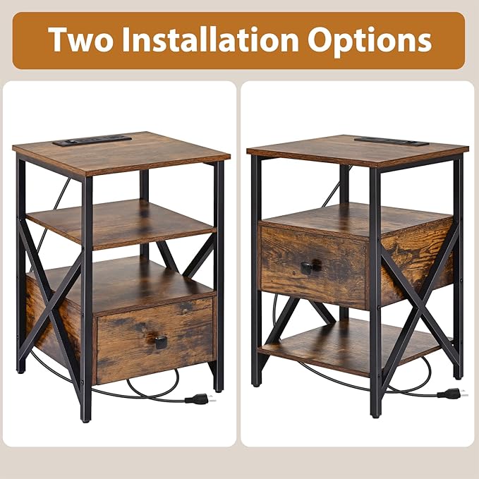 Nightstand Set of 2 with Charging Station and USB Ports, End Table Set of 2 - Image 5