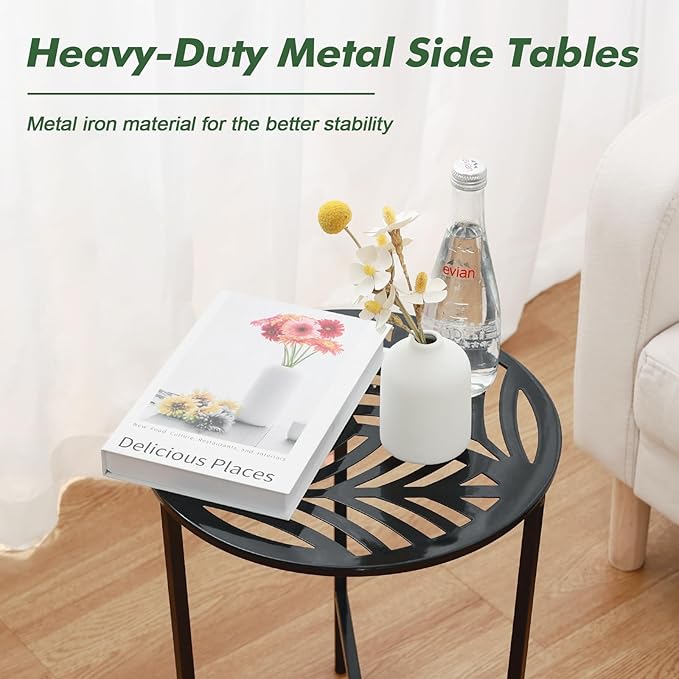 2 Packs 13" Metal Outdoor Side Tables Small Black Outside End Table - Image 9