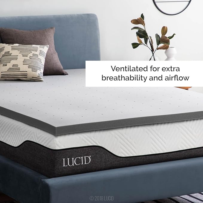 Lucid 2 Inch Ventilated Bamboo Charcoal Memory Foam Mattress Topper - Image 2