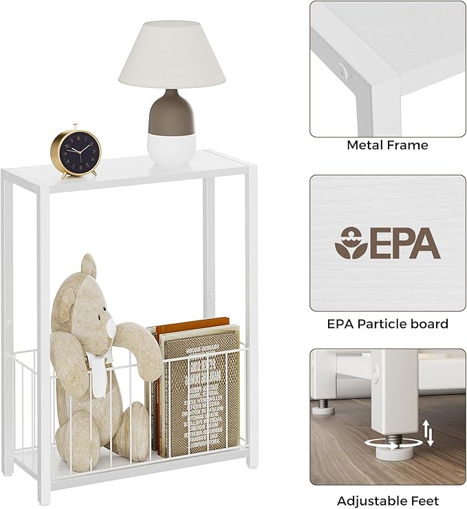 Narrow Side Table with Magazine Holder, Skinny End Table Perfect - Image 6