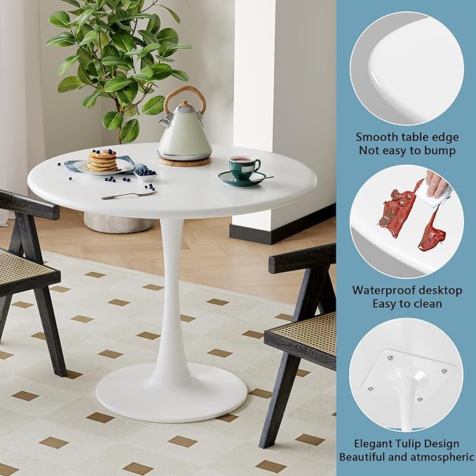 White Round Dining Table for 2 Person, 24 Inch Small Tulip Table - Image 5