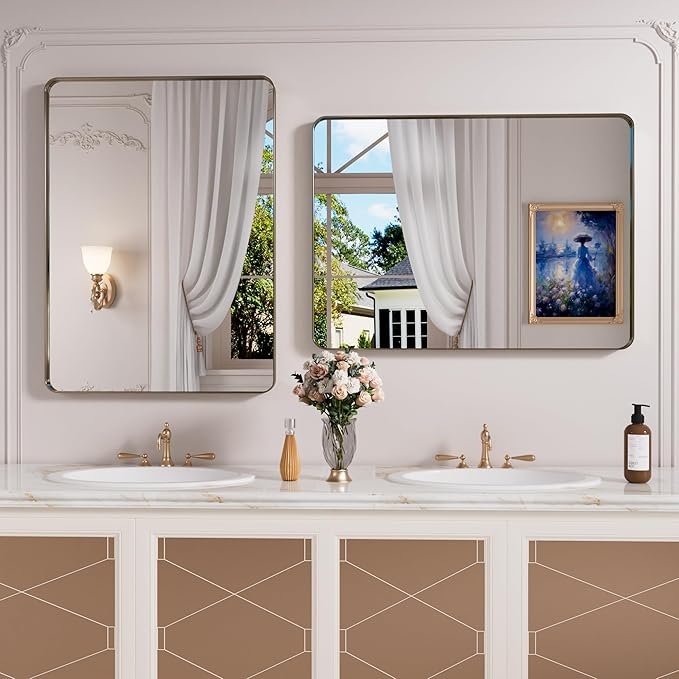 Bronze Bathroom Mirror 20x30 Inch, Brushed Bronze Metal Frame Mirror - Image 8