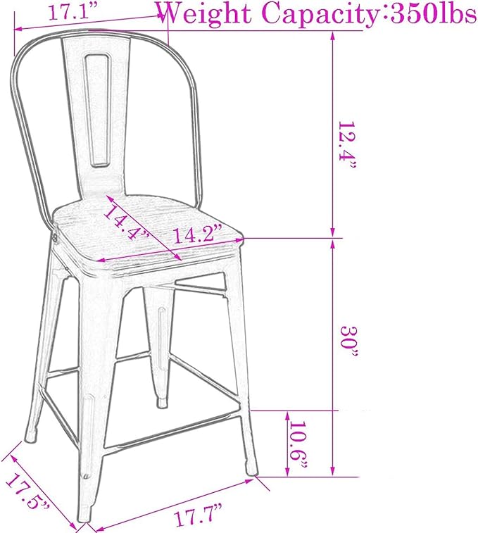 Changjie Furniture 30 Inches Metal Barstools Set of 4 Counter Height Bar Stools - Image 2