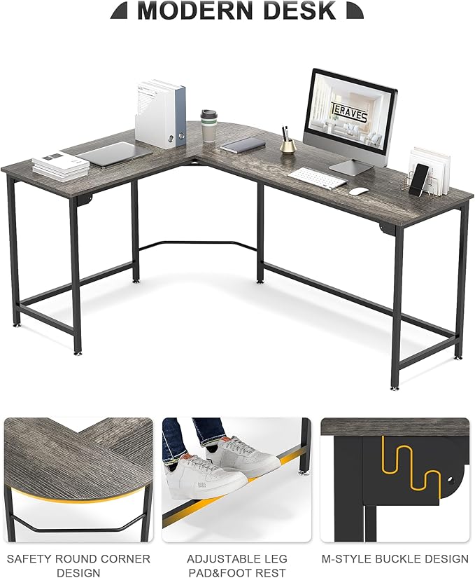 Teraves Modern L Shaped Gaming Desk 58'' Corner Computer Desk - Image 4