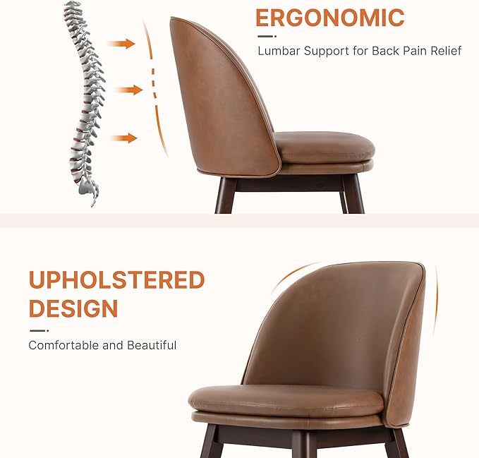 Wooden Dining Chairs Set of 4, Faux Leather Upholstered Modern Dining Room - Image 3