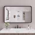 Black Bathroom Mirror 55X36 Inch, Rounded Rectangle Matte Bathroom Vanity Mirror by JISOSO