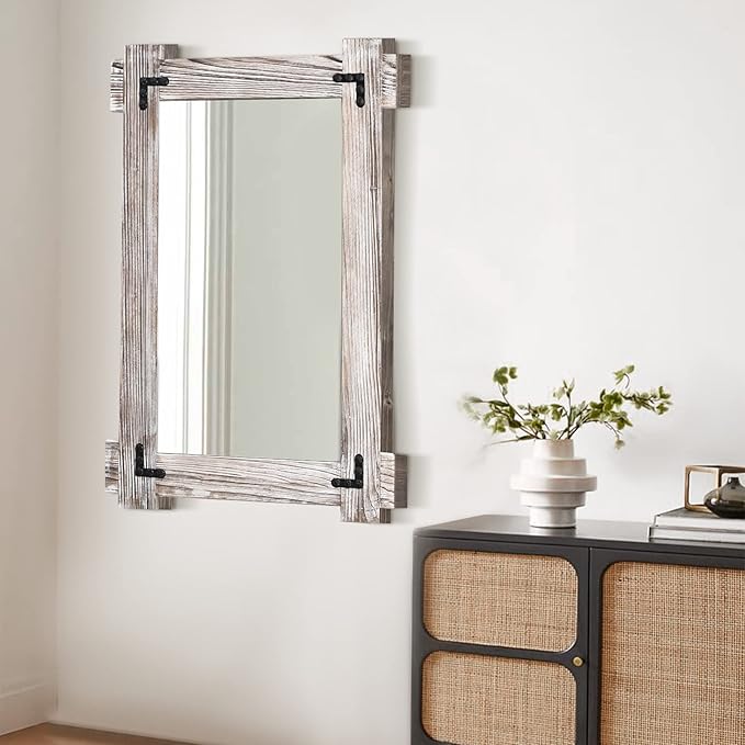 MeMoreCool Rustic Wood Framed Bathroom Mirror, Decorative Farmhouse Vanity - Image 7