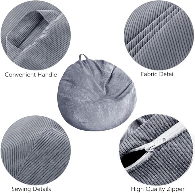 Stuffed Animal Storage Bean Bag Chair Cover Washable Ultra Soft Corduroy Bean - Image 5