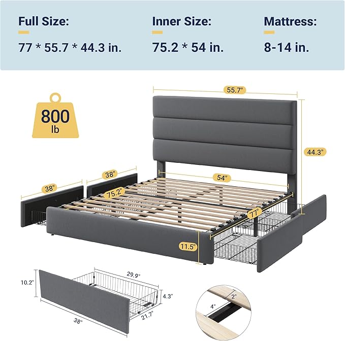 Allewie Modern Full Size Platform Bed Frame - Image 2