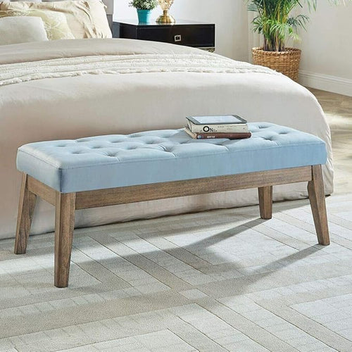 24KF Velvet Upholstered Buttons Tufted Entryway Bench by WEMARTHOMEDECOR