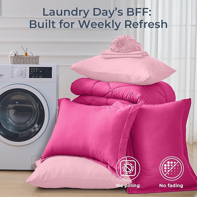 HEVUMYI Hot Pink & Baby Pink Full Comforter Set - Image 7