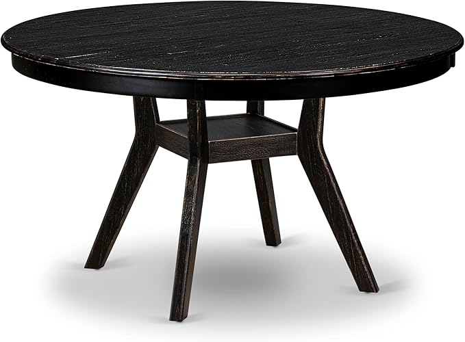F58-11-TP - Kitchen Table with Acacia Wood Round Tabletop, Sand Blasted Black - Image 4