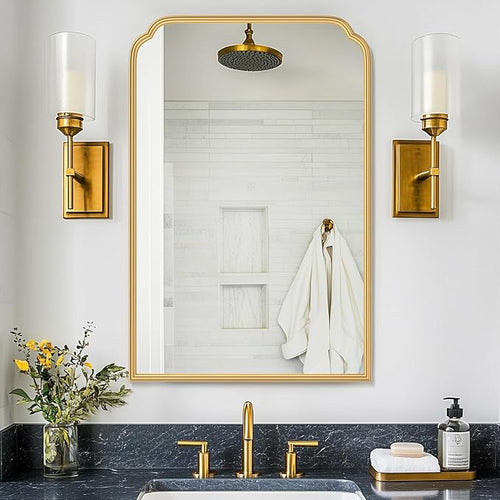 24X36 Inch Gold Mirror for Bathroom, Modern Rounded Corner Rectangle Mirror by FerytangeHome