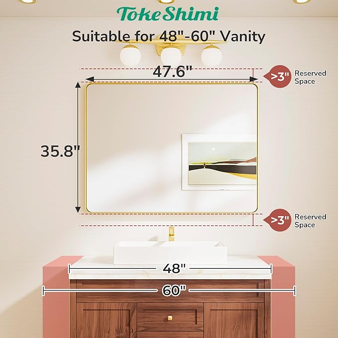 TokeShimi 48x36 Gold Bathroom Mirror - Image 2
