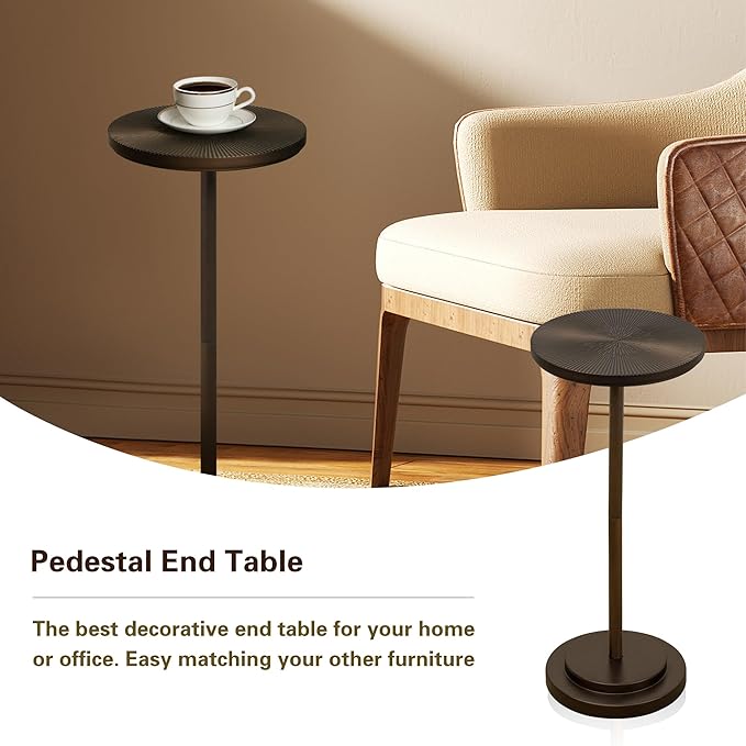 Drink Table Set of 2, Small Round Pedestal Side Table - Image 4