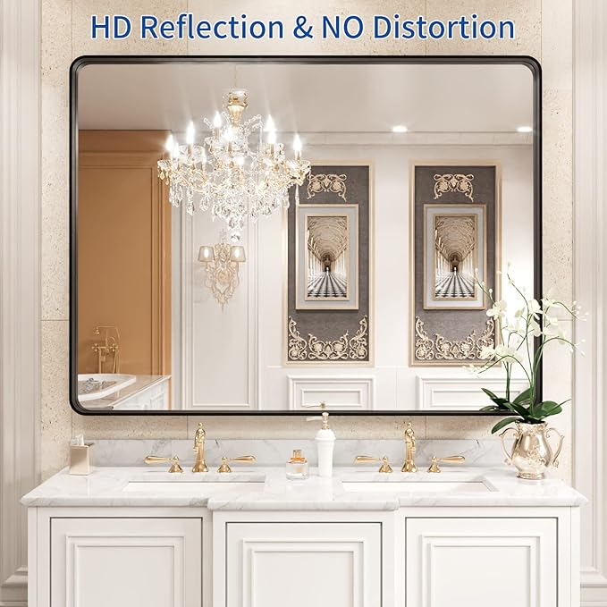 WEER Black Framed Mirror for Bathroom, 40x32 Inch Matte Black Bathroom Vanity - Image 2