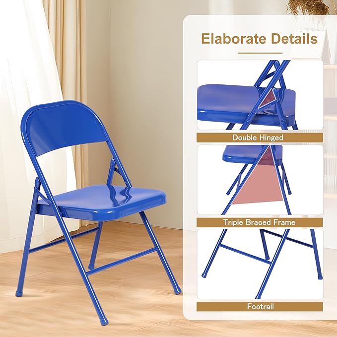 VECELO Metal Folding Chairs 4 Pack, Double Hinged Steel Frame Easy - Image 7