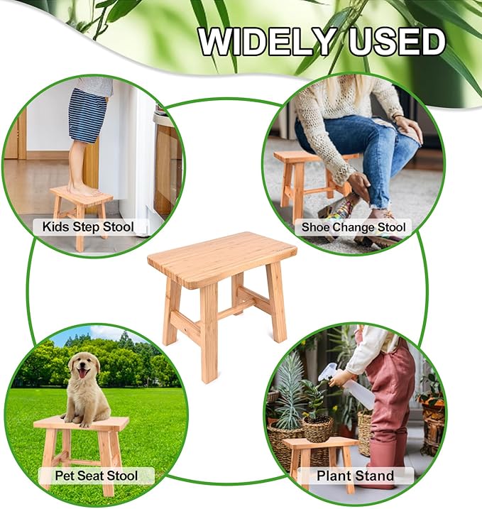 Bamboo Step Stool for Kids Adults Bathroom, 10 Inch One Step Stool You Can Sit - Image 5