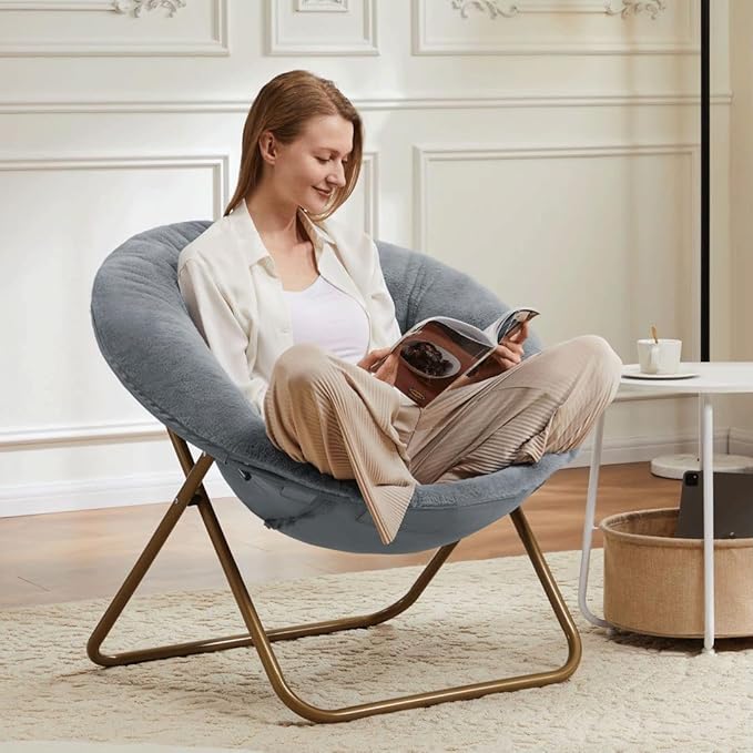Comfortable Cozy Faux Fur Disc Chair Foldable Feature - Image 7