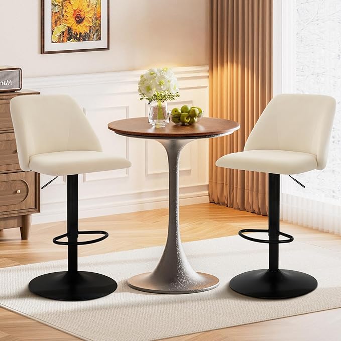 COLAMY Bar Stools Set of 3, Modern Swivel Bar Chairs, Adjustable Upholstered - Image 3